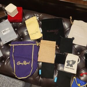 Dior and Assorted Brand Drawstring Bags in Black, Cream, and Blue